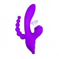 Vibrator 7 function, w/3 speed Clitoral Sucking, Anal Beads, Rechargeable, Silicone, PURPLE